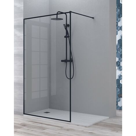 Mampara Ducha Fijo Walk In  Vidrio Templado 8mm Antical Reborde Negro  Altura 195cm  90 cm (1 fijo) Perfil Negro Mate