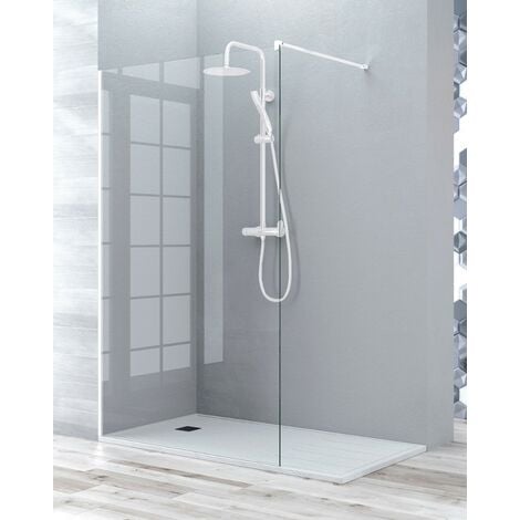 Mampara Ducha Fijo Walk In  Vidrio Templado 8mm Antical Transparente  Altura 195cm  80 cm (1 fijo) Perfil Blanco Mate