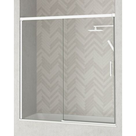 Mampara Frente Bañera 1 Puerta - 1 Fijo Corredera  Cristal Templado 6mm Antical Transparente  Perfil Cromo Brillo 165 cm (Adaptable 159-164cm)