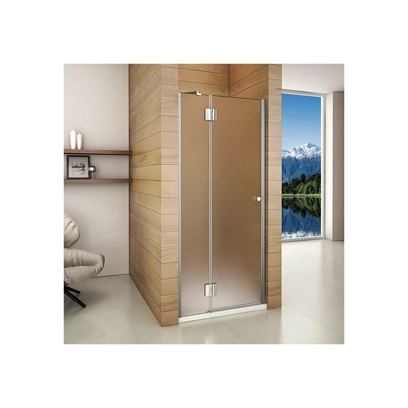 

80x190cm Mampara Pantalla de ducha cristal opaco angular de bisagra 8mm con tratamiento antica