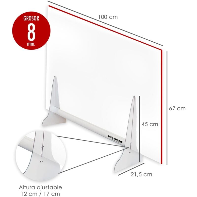 

Mampara protectora sobremesa metacrilato trasnparente 8mm. 67x100cm