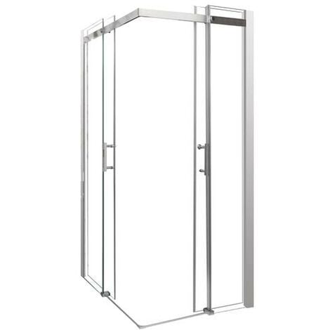 mampara SIMI, mampara angular con puertas correderas. 90x90x210- Vidrio templado - acabado cromado - transparente