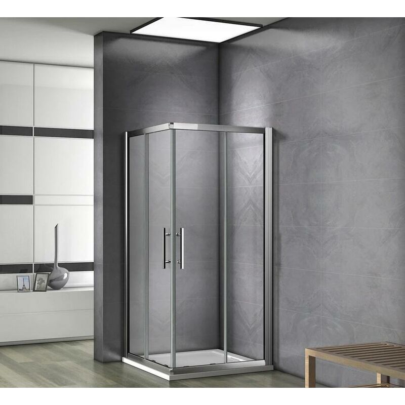Mamparas Angular Doble Puertas Correderas 6mm Cromado para Ducha Alta 120x70x195cm