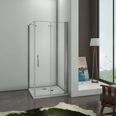 Mamparas Angular Puerta Plegable con Panel Fijo Cristal Antical 6mm 90x70x195cm