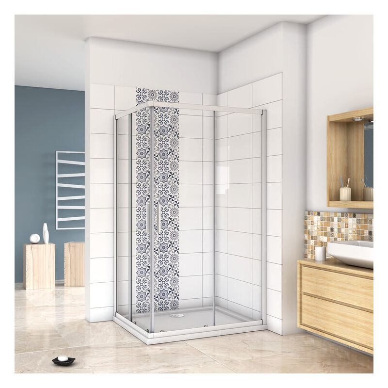 

Mamparas Angular Doble Puertas Correderas Gris Mate Cristal 5mm para Ducha 90x80x185cm + Plato de Ducha