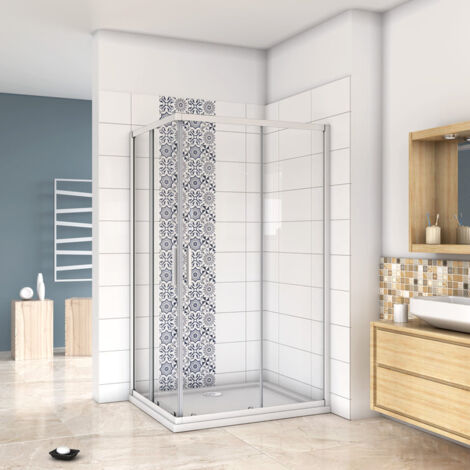 Mampara de Ducha Angular cabina de ducha mampara de ducha cuadrada Puerta Corredera Cristal 5 MM perfilería gris mate 90x90x185cm