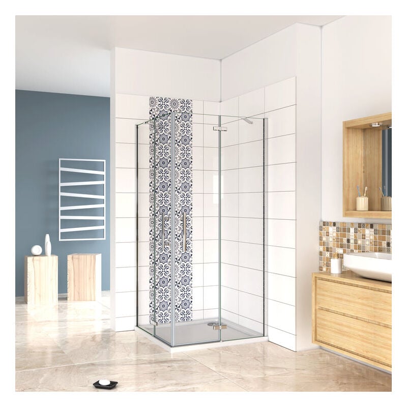 

Mamparas Cabina de Ducha cristal 6mm Puerta Abatible de Baño 80x80x190cm