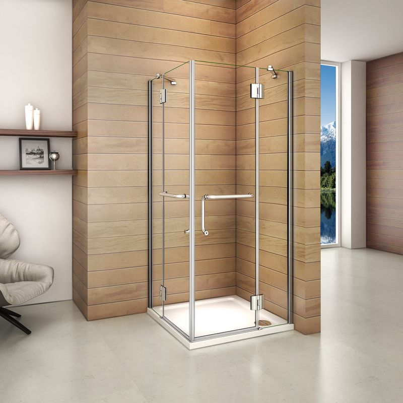 

Mamparas Cabina de Ducha cristal 8mm Puerta Abatible de Baño 80x90x190cm