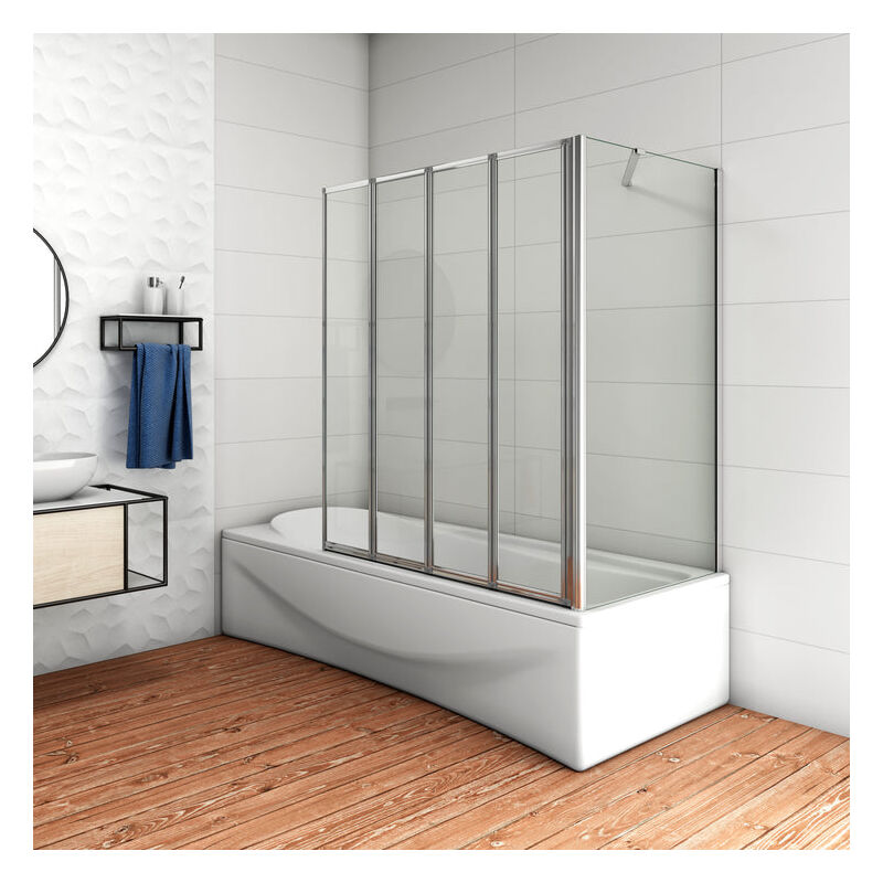 

Mamparas de Bañera Biombo Plegable Cristal 4mm Gris Mate - 4 hojas plegable+lateral fijo 90x70x140cm