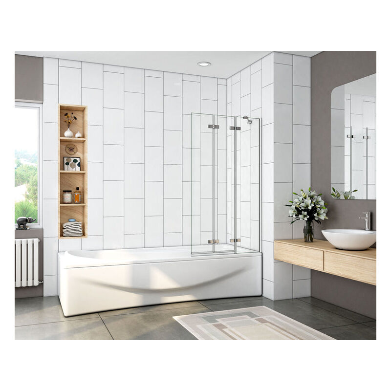 

Mamparas de Bañera Biombo Plegable Cristal 6mm 3 veces plegable 100x140cm+Barra