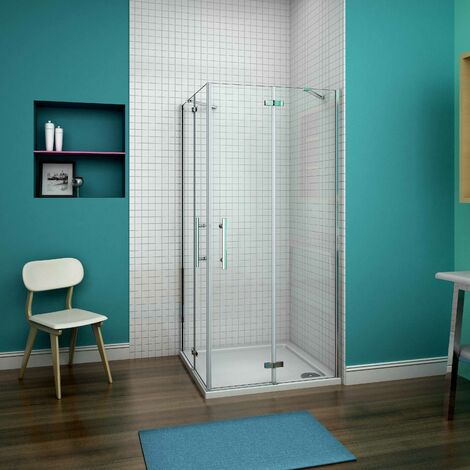 Mamparas de Ducha Angular Doble Puerta Abatible Cristal Templado 6mm, 100x100x190cm