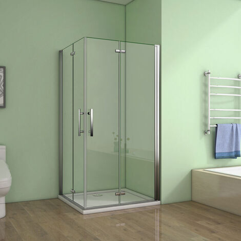 Mamparas de Ducha Angular Doble Puerta Plegable 6mm Antical 100x100x185cm + Plato de Ducha
