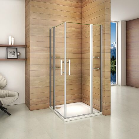 Mamparas de Ducha Puerta Abatible con Estante y Repisa de Vidrio Cristal 6mm Doble Puerta 80x80x195cm