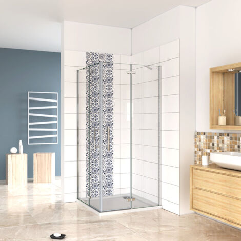 Mamparas de Ducha cristal 6mm Puerta Abatible de Baño 100x100x190cm