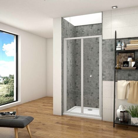 AICA SANITAIRE Mamparas de Ducha Frontal Puerta Plegable 2 Hoja Plegable Cristal Templado 5mm, 80x185cm