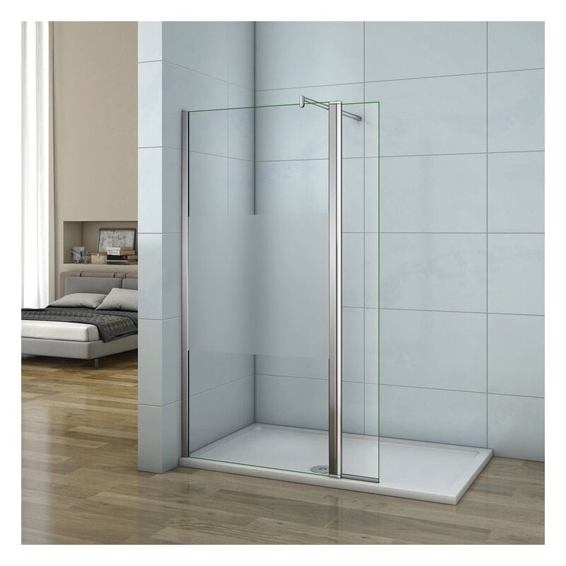 

Mamparas de Ducha Panel Fijo 140cm con Lateral Abatible 30cm, Cristal Esmerilado Antical 8mm con Barra ajustable 70cm-120cm