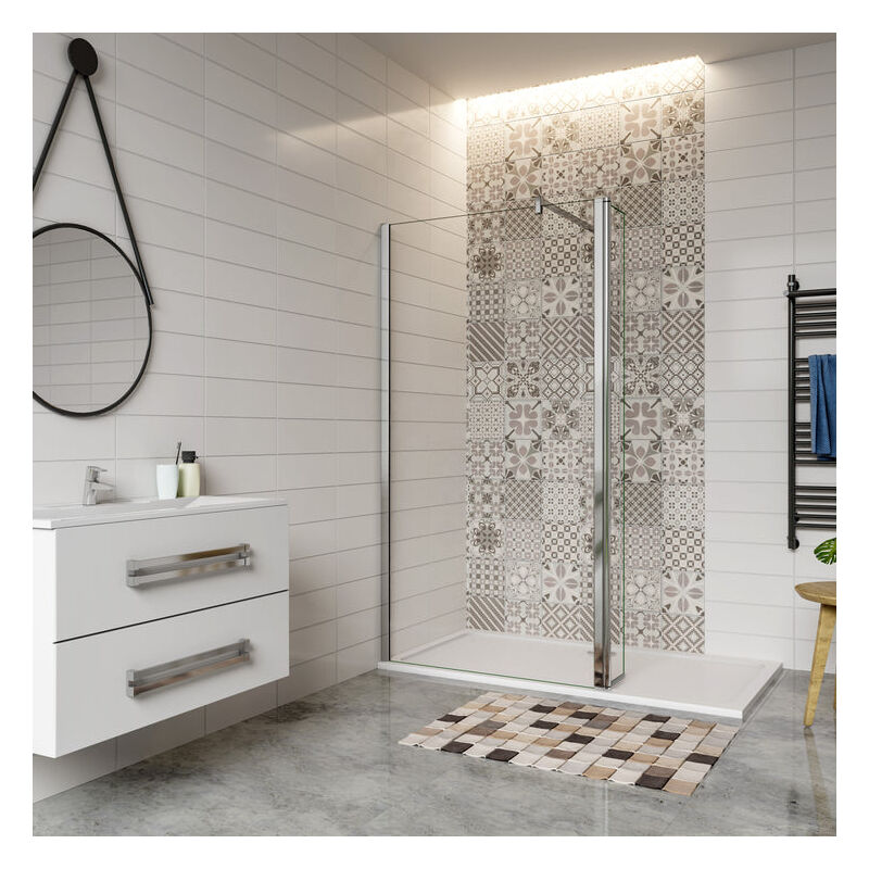 

Mamparas de Ducha Panel Fijo + Lateral 30cm Movible 8mm Antical Barra 73-120cm - 120+30x200cm