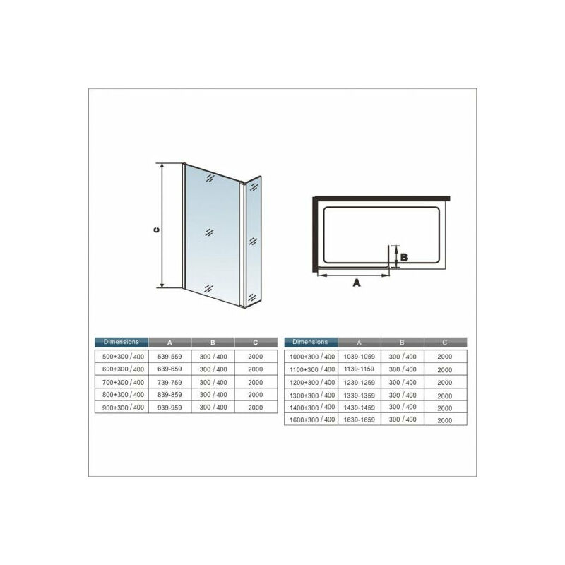 

Mamparas de Ducha Panel Fijo + Lateral 40cm Movible 8mm Antical Barra 90cm - 60+40x200cm