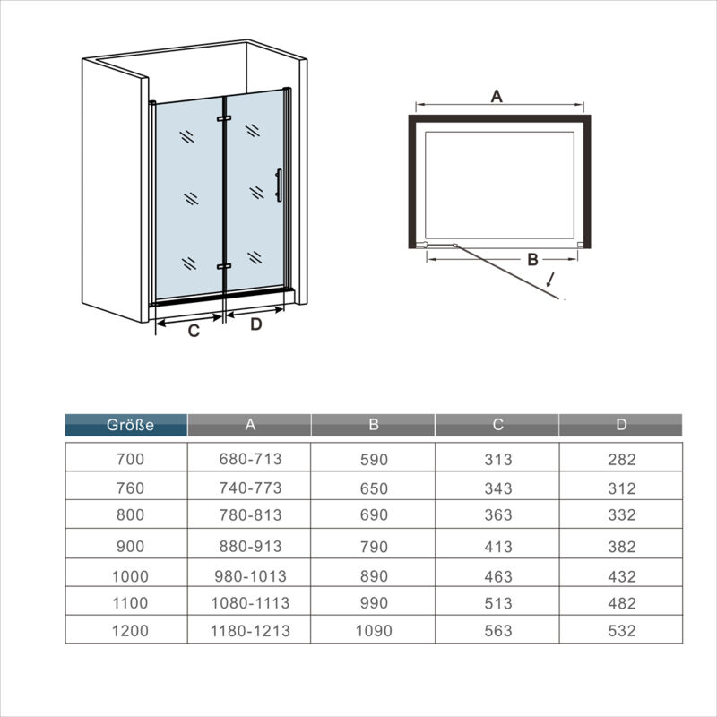80x185cm Mamparas Puerta Abatible Pantalla de Ducha frontal 6 MM Cristal Templado