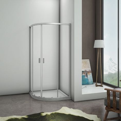 Mamparas de ducha Semicircular Puerta Corredera Gris Mate 5mm 80x80x185cm + Plato de Ducha + Accesorios de desagüe