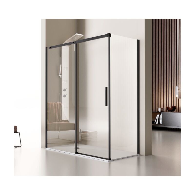 

Kassandra - Frontal de ducha + Puerta Corredera LUNA Negro sin Decorado 130 cm Sin Lateral