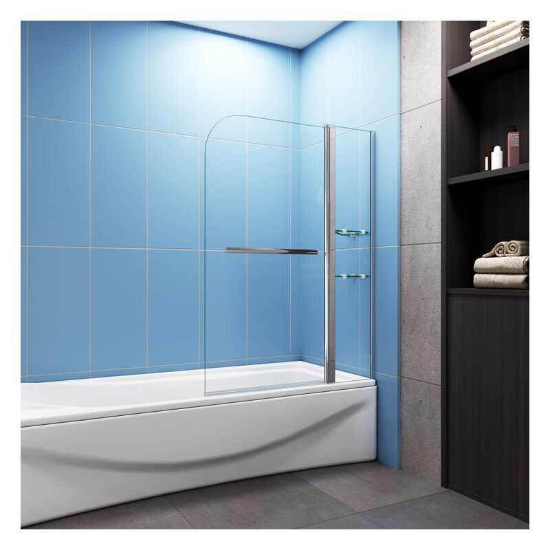

Mamparas de Bañera Abatible con Estantes Repisa de Cristal y Toallero (Abatible de Perfil) 120x140cm