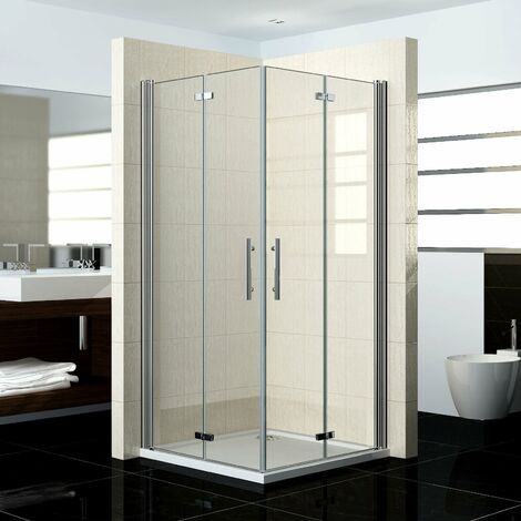 Mamparas Ducha Angular Doble Puerta Plegable 6mm Antical 100x100x185cm + Plato de Ducha