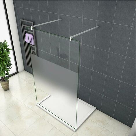 Mamparas ducha Panel Pantalla Fija Vidrio laminado de film seguirdad a pureba de explosiciones 8mm 77x200cm-Dos Barras de Fijación 90cm