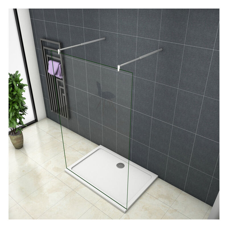 

Mamparas ducha Panel Pantalla Fija Vidrio laminado de film seguridad a prueba de explosiciones 8mm 107x200cm - Dos Barras de Soporte 70-120cm