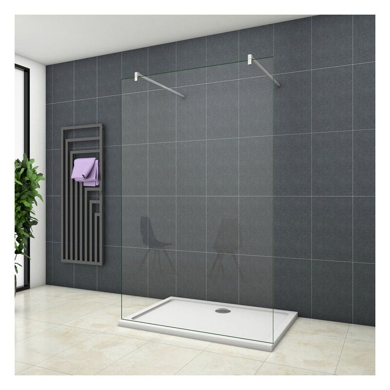 

Mamparas ducha Panel Pantalla Fija Vidrio laminado de film seguridad a prueba de explosiciones 8mm 97x200cm - Dos Barras de Soporte 140cm