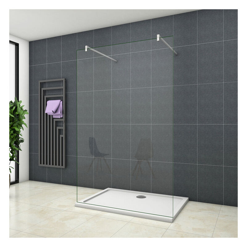 

Mamparas ducha Panel Pantalla Fija Vidrio laminado de film seguridad a prueba de explosiciones 8mm 117x200cm - Dos Barras de Soporte 140cm