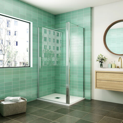 Mamparas Puerta Giratoria + Panel Fijo 6mm Pantalla de Ducha para Baño 80x90x195cm