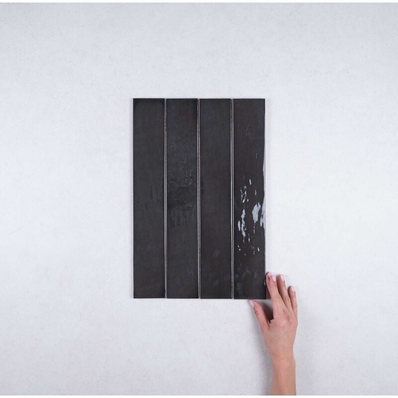 Equipe - Faïence Effet Zellige Noir manacor 6,5x40 black (1m²) - Les Carreaux de Jean