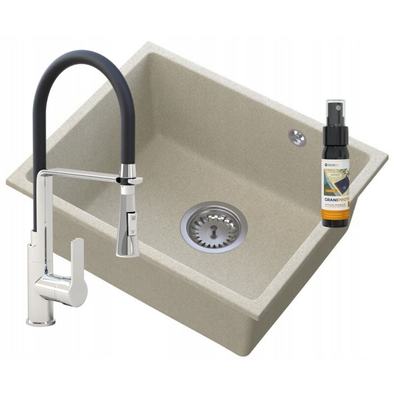 Granitan - manado beige évier sous plan chrome + robinetterie vegas