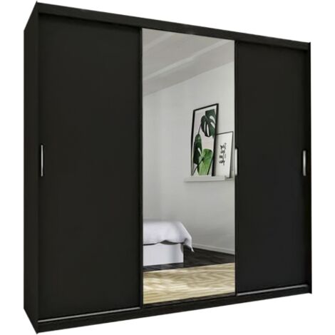 Manali 3 Door Sliding Wardrobe with Mirror 250cm - Black