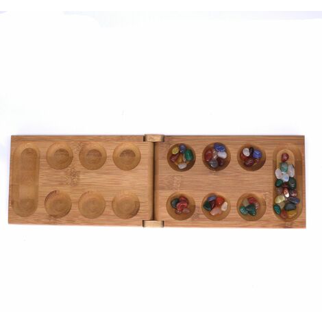 Mancala Jeu de société avec galets de pierre - Kalaha Jeu de société avec plateau pliable en bois-Jeux de société pour la Famille-Jeux de Mancala Jeux de stratégie pour enfants et Adultes