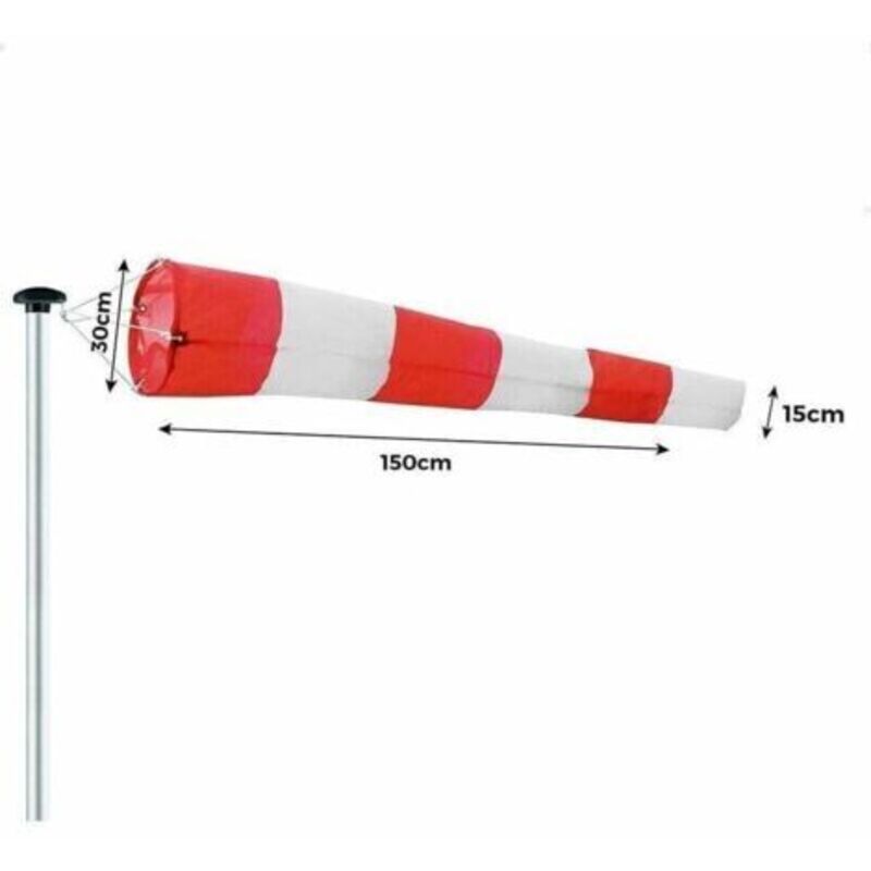 Manche à air pour l'extérieur, Indicateur de Direction du Vent en Rouge et Blanc 150x45x25cm. Suspension & émerillon, résistant aux intempéries,