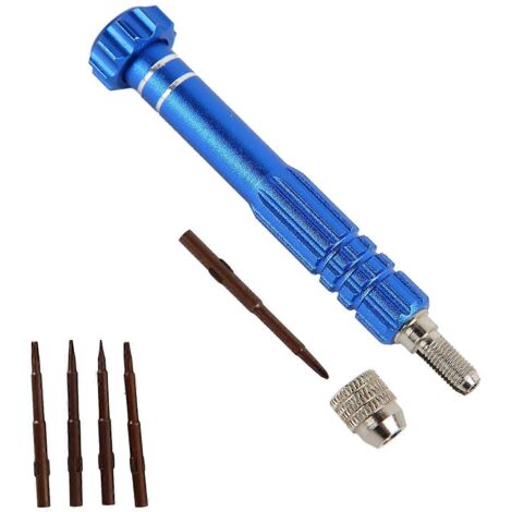 Manche de tournevis avec 5 embouts de précision, kit d'outils de réparation pour téléphones, lunettes et montres (bleu)