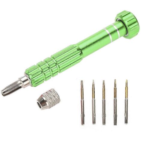 Manche de tournevis avec 5 embouts de précision, kit d'outils de réparation pour téléphones, lunettes et montres (vert)