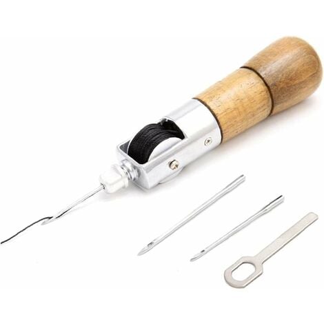 Manche en bois en cuir couture Poinçon Kit, Stitcher main professionnelle main en cuir Machine à coudre, outil de verrouillage pour le bricolage Kit Brochage couture Réparation Toile Cuir