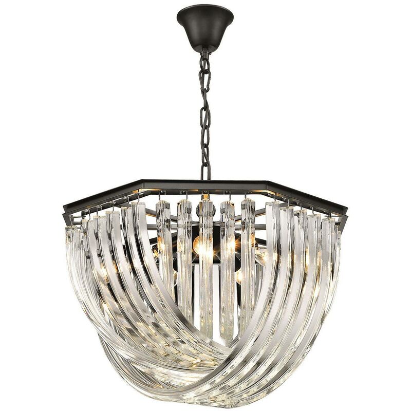 5 Light Ceiling Pendant Black Chrome, Clear with Crystals, E14 - Spring Lighting