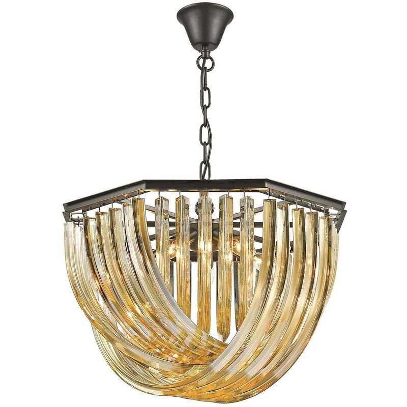 Spring Lighting - 5 Light Ceiling Pendant Black Chrome, Champagne gold with Crystals, E14