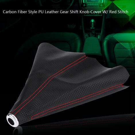 Manchon de levier de vitesse en fibre de carbone style cuir PU, coutures rouges, protège-botte de changement de vitesse