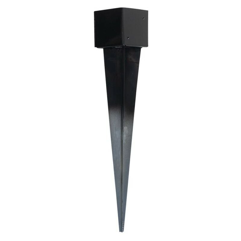 Piquet d' angrage carré métallique 12 x 12 cm, base de 75 cm, idéaux pour poteaux en bois, noir