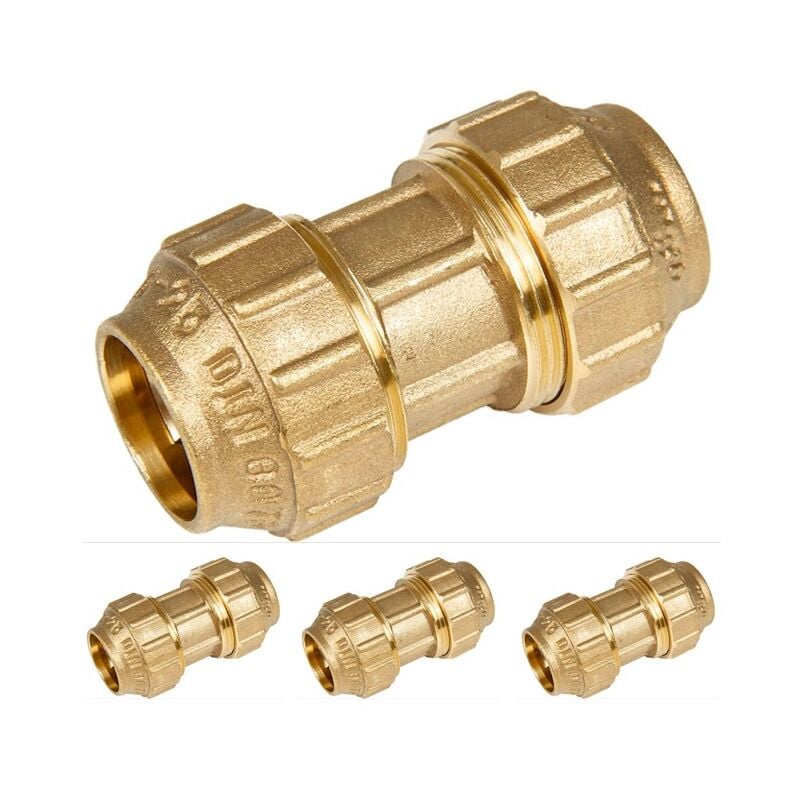 Lot de 4 Manchon égal laiton compression 20 mm pour tuyau polyéthylène, plomberie et l'irrigation