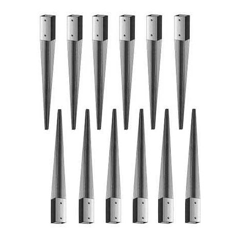 ESTEXO Support pied de poteau 7 x 7 x 75 cm ( 7x7 ) à enfoncer galvanisé à chaud Lot de 12