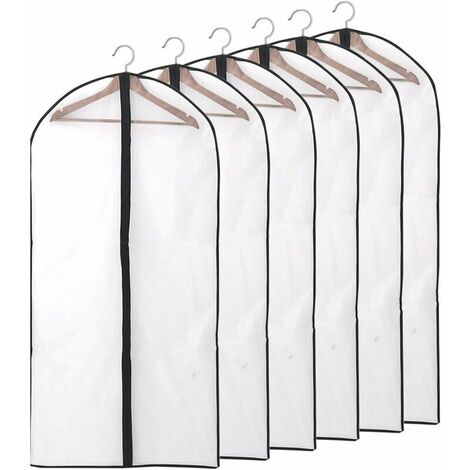Manchons de vêtement, anti-poussière, anti-mites, anti-humidité, manchons de protection semi-transparents à fermeture éclair pour chemises / manteaux, lot de 6 60 140 cm (noir)