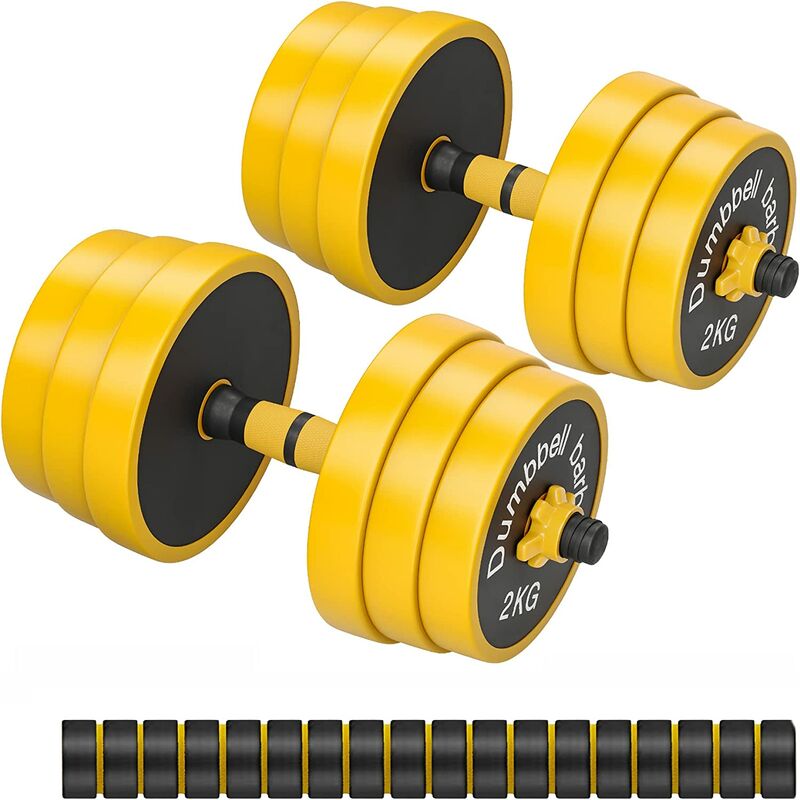 

Mancuernas 2 x 15 kg, Par de Mancuernas, Pesas para Entrenamiento Físico, con Barra de Extensión, Deporte en Casa, Amarillo SYL330Y01 - Amarillo