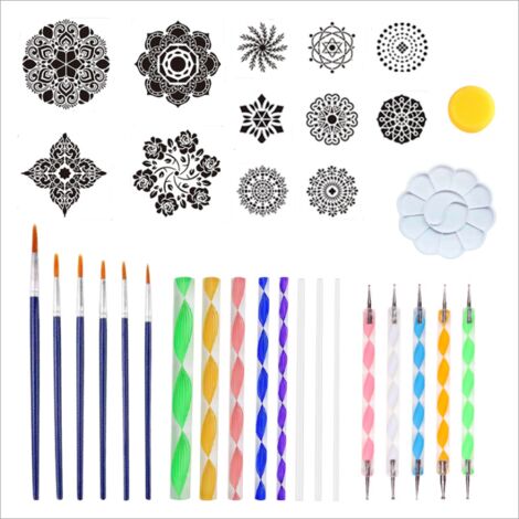 Mandala Dotting Tool Painting Kit 33-teiliges Mandala-Schablonen-Kugelstift-Punktierungswerkzeug Maltablett für Mandalas zum Malen von Steinen, Wanddekoration, Mandala-Kunstset und Malutensilien