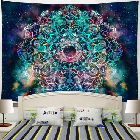 Mandala Tapisserie Murale Tapisserie en Polyester, Rêve Coloré Plein de Fleurs de Mandala en Fleurs Romantiques 200148CM